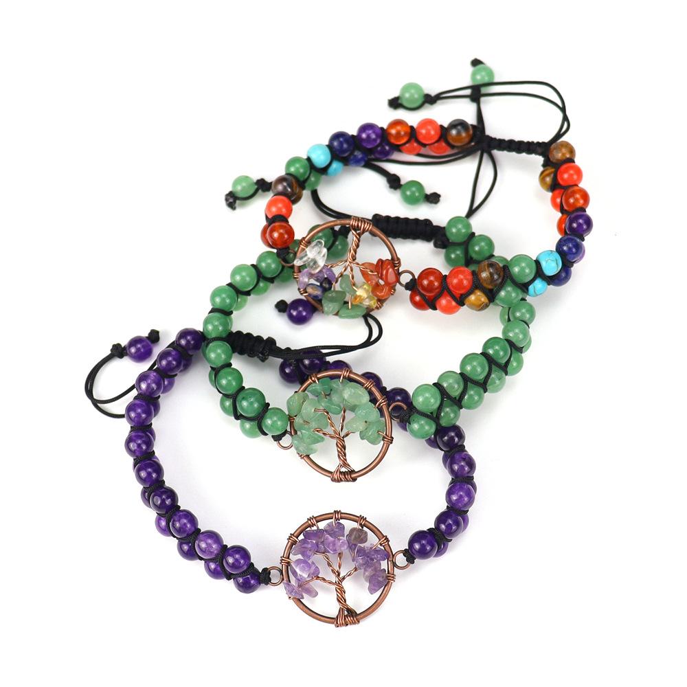 Vintage Handwoven Natural Crystal Red Agate Beads Tree Of Life Bracelet Adjustable B11