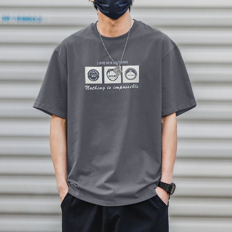 100 % Baumwolle Herren Kurzarm T-Shirt O-Ausschnitt Casual Loose Tee Mann Hip Hop Pullover Shirt