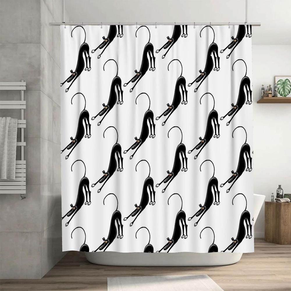 Katzen-Duschvorhang Niedliches Kätzchen Badezimmer-Dekoration Bauernhaus-Stil Haustierliebhaber Geschenk Waschbarer Stoff Heimdekoration Modernes Künstlerisches Design