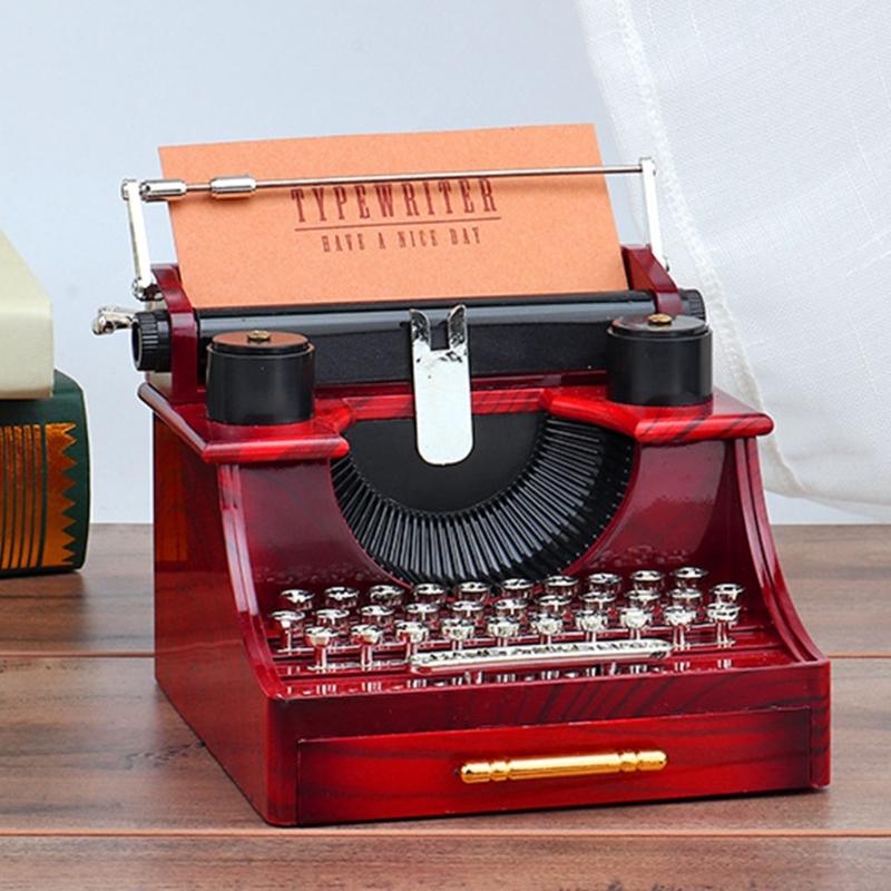 Retro Design Wind Up Mechanical Music Box In Typewriter Shape Sweet Melodies with Drawer Home Desktop Shelf Decors