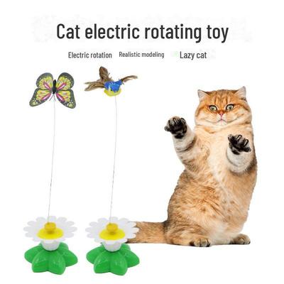 Elektrischer Katzenspielzeug-Stick mit fliegendem Schmetterling und Kolibri: Automatisch rotierendes Spielzeug für Katzen mit um Blumen fliegendem Vogel zur Selbstunterhaltung.