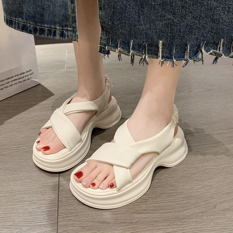Soft Leather Sandals Women's 2025 Summer New Muffin Platform Small Beach Shoes High-end Skirt Roman Shoes