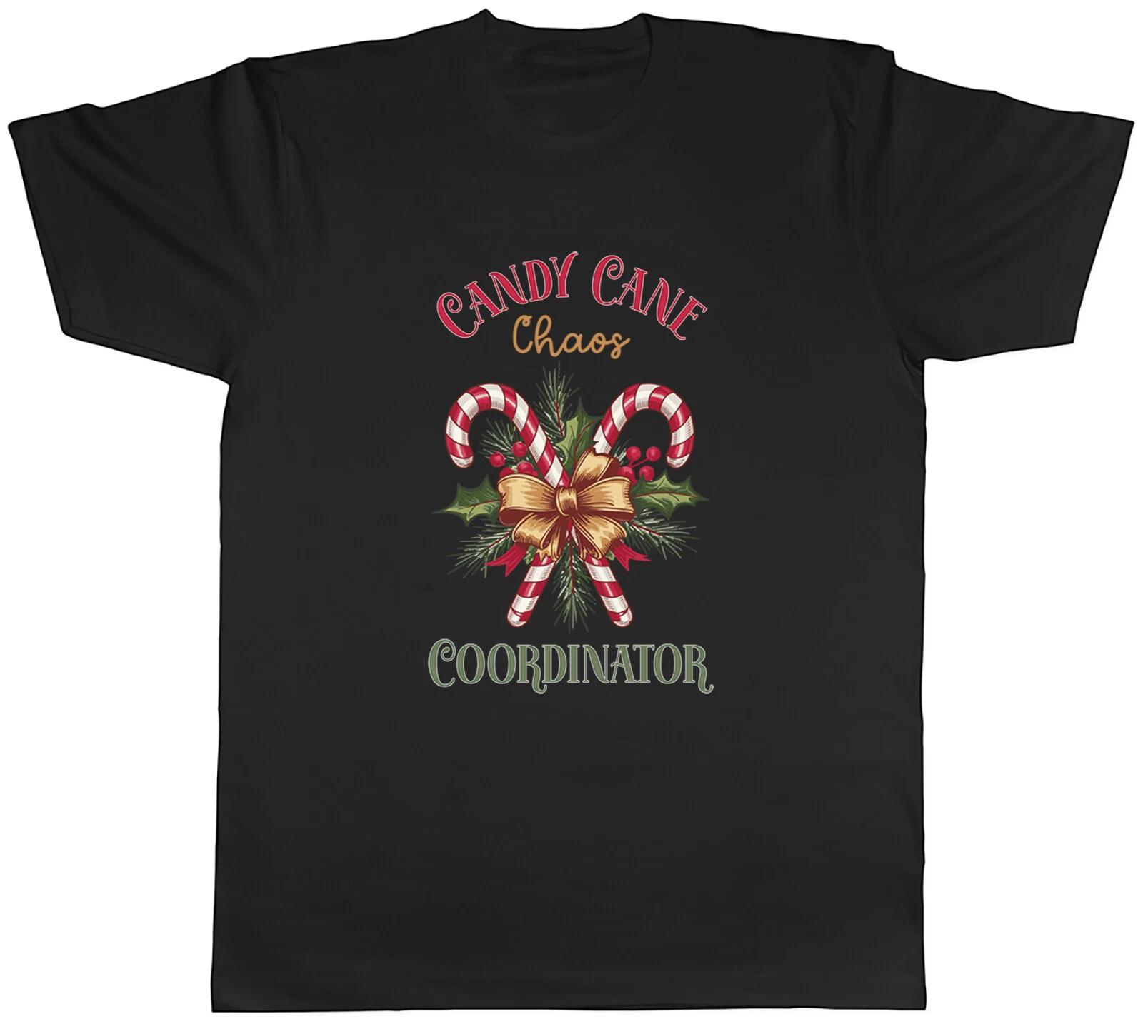 Funny Christmas Mens T-Shirt Candy Cane Chaos Coordinator Tee Gift S