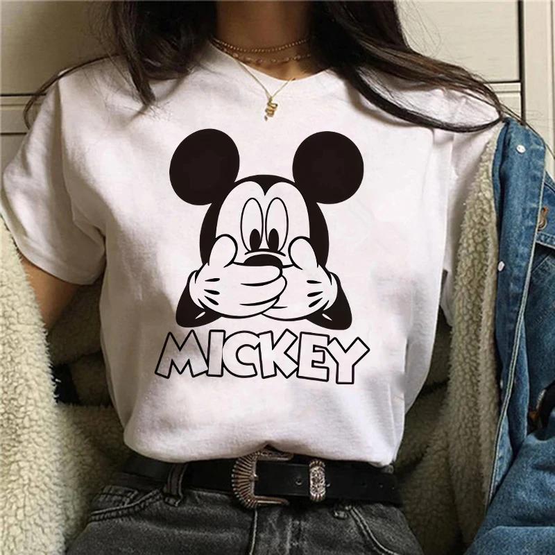 2025 Mickey Tshirt Y2k Minnie Mouse Hat Print Cotton Comfort T-shirt Women Fashion T Shirt Female Clothes Kawaii Disney T Shirt