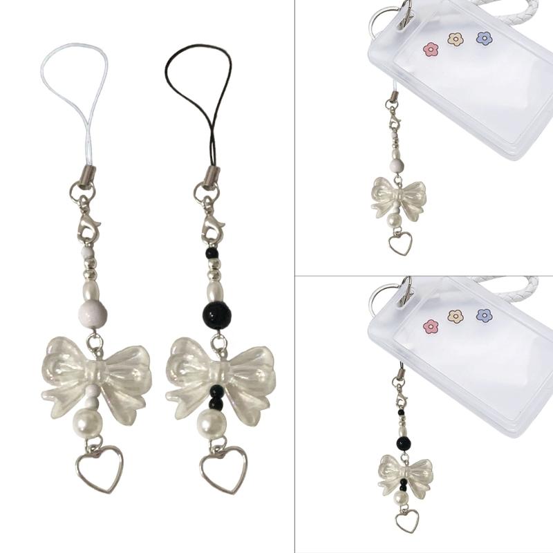 Bows Shape Phone Lanyard Bowknot Heart Pendant Wrist Strap Detachable Phone Chain Keyring Portable Accessory for Women