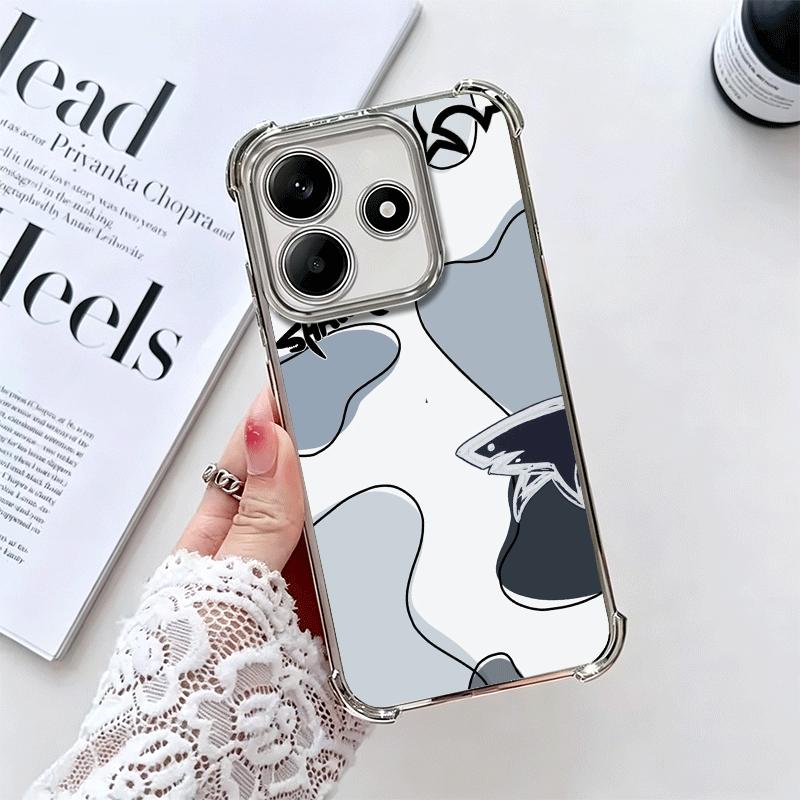 

Doodle Style Shark Collage Soft Phone Case For Xiaomi Redmi Note 14 15 Pro Plus 13 12 11S 11T 5G 10 9S 9 Plating Anti-Fall Funda Redmi Note 13 Pro 4G