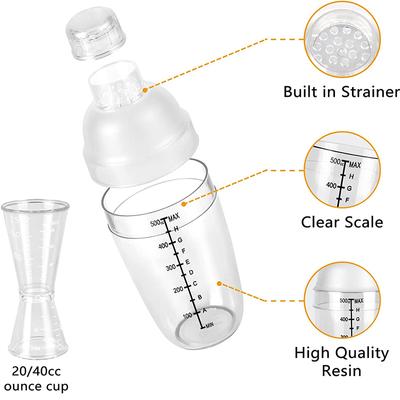 LMETJMA Plastic Cocktail Shaker Set Drink Mixer with Marker Clear Drink Shaker and Measuring Jigger Set Ounce Cup JT25