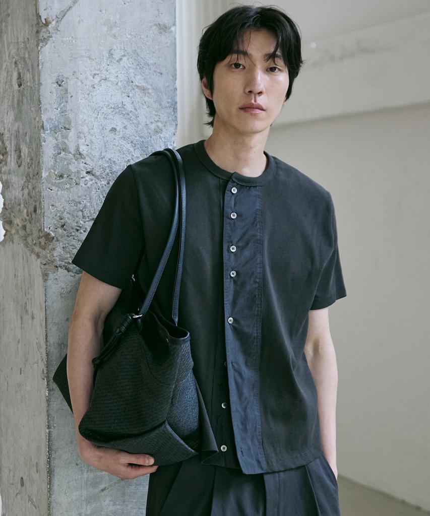 Beleudeunua Cotton Blend Placket Top (Charcoal)