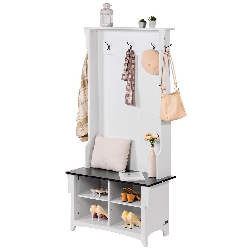 Hall Tree Wooden Hall Tree with Bench 5 Hooks for Entryway & Hallway