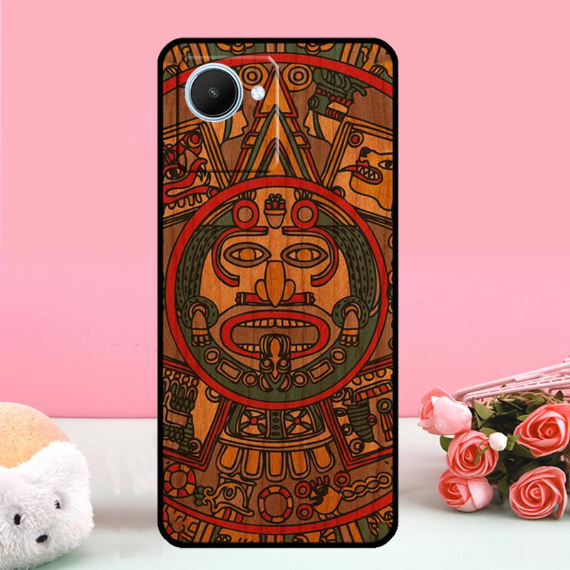 Custodia con motivo in legno con calendario Maya per Realme GT 5 Pro GT3 Neo5 9 10 11 12 Pro Plus C25s C21Y C30 C31 C33 C51 C53 C55 C35
