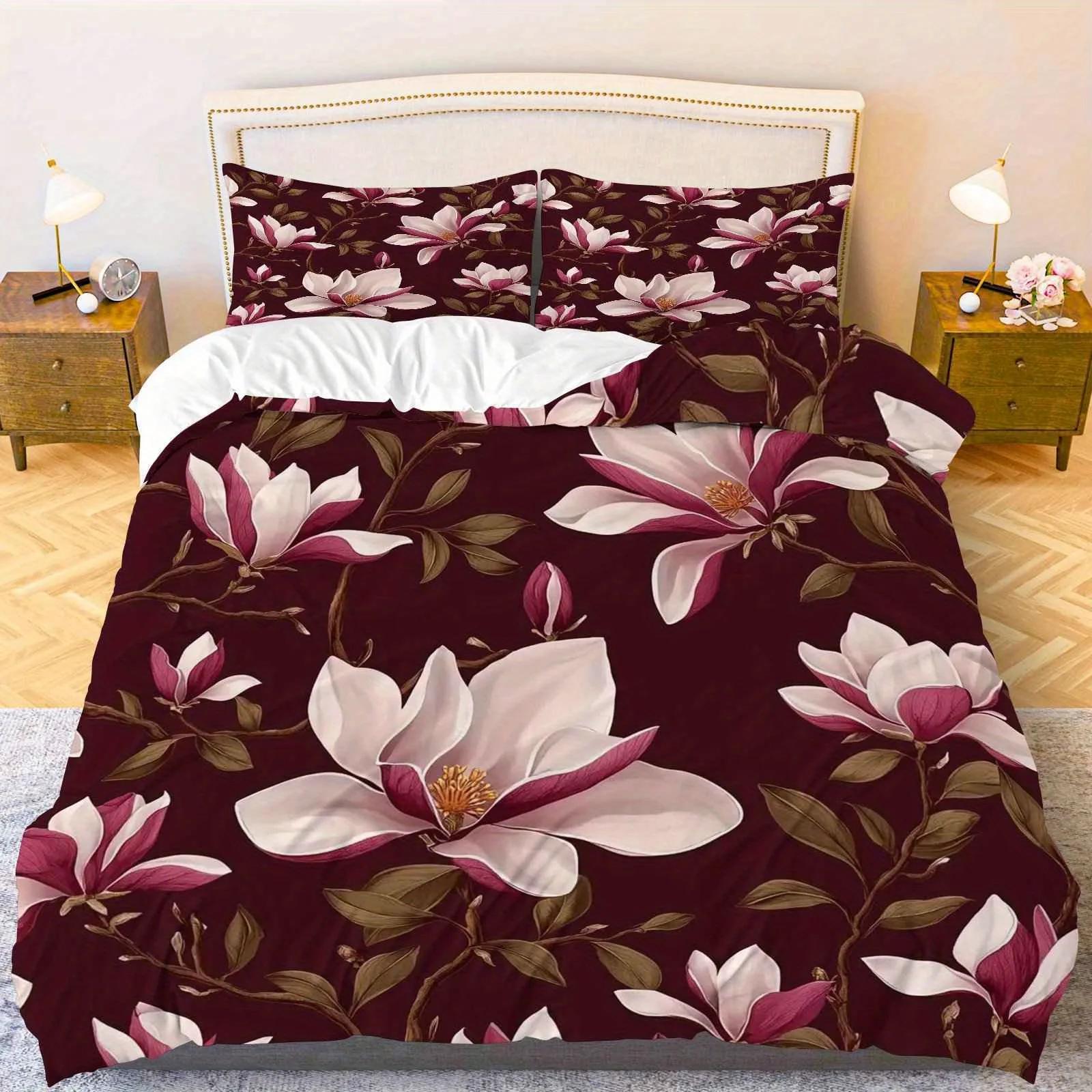 

Bedding Set White Pink Magnolia Flower Theme Floral Duvet Cover Suitable for Bedroom Decoration Living Room Hotel Modern Decor EU Twin(135x200cm)