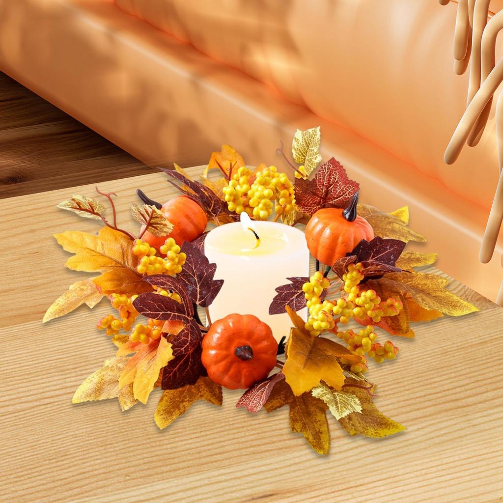 Thanksgiving Day Candle Ring Artificial Maple Leaves Wreaths Home Decor for Dining Room,Festival Celebration Kitchen Farmhouse