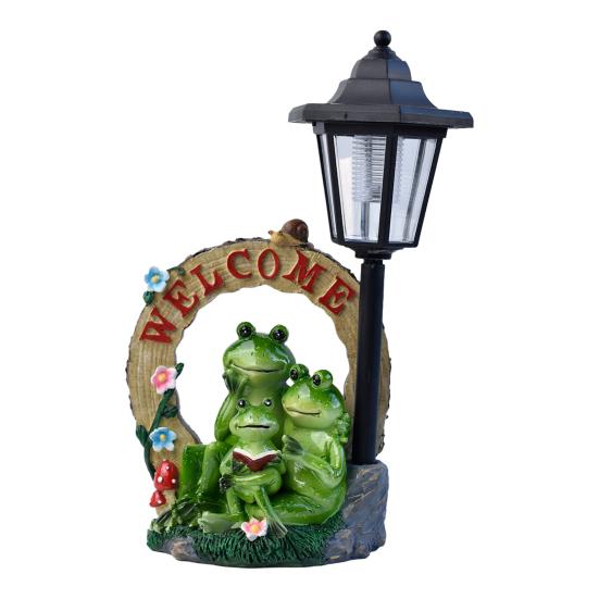 Solar Resin Garden Light with Frog Puppy Design Cute Animal Statue for Yard Patio Balcony Auto On/Off Waterproof Fade-Resistant Unique Outdoor Decor A