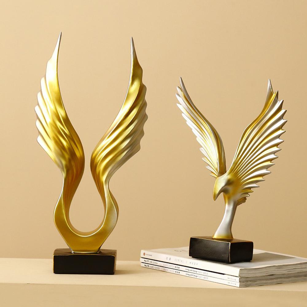 Minimalist Golden Angel Wing Figurine - Small Resin Memorial Gift for Healing, Hope Desk Decor for Her/Him