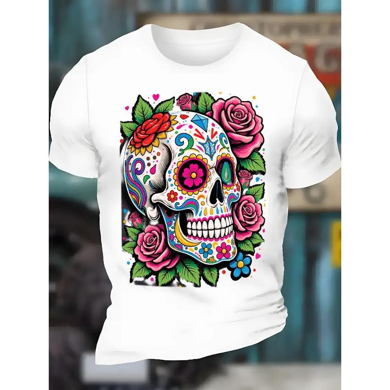 

European sizes Mens T-Shirt -Casual Crew Neck T-shirt, Comfortable Breathable Summer Tee - Perfect Gift for Halloween,Short Sleeve Regular Fit 4XL