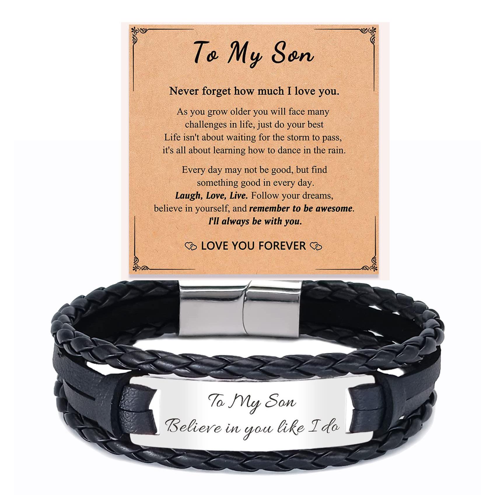 New stainless steel lettering TO MY SON leather bracelet multi-layer hand-woven men s leather bracelet