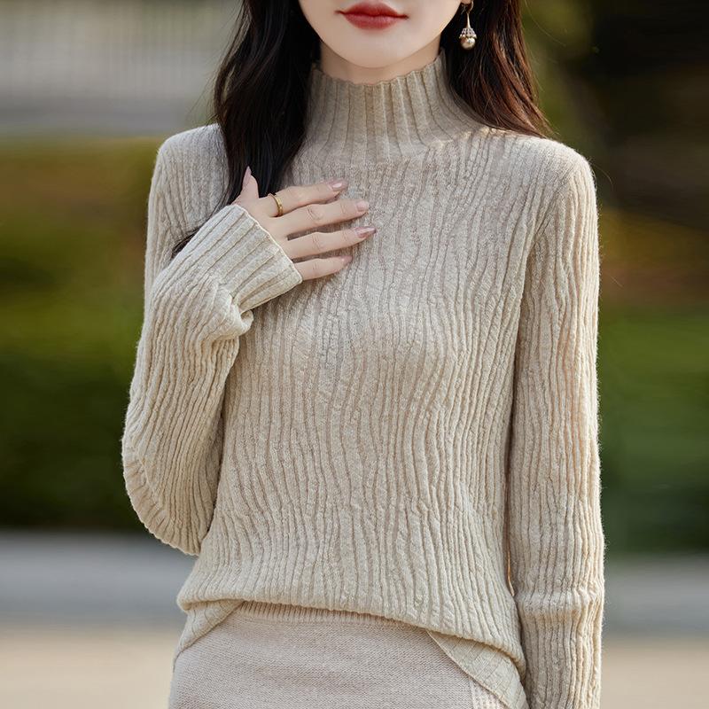 

DAFIFY Женская мода повседневная осень-зима однотонный принт длинный рукав полуводолазка свитера XXL абрикосовый