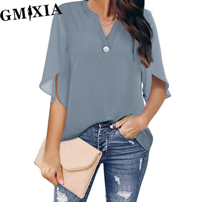 GMXIA Dámská móda Ležérní Volnočasové Jednobarevné S potiskem Krátký rukáv Výstřih do V Halenky a Košile