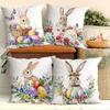 1PC Easter Bunny Easter Egg Flowers Modern Wind Pillow Case, Single-sided Printing ,Spring and Autumn Models, Without Core.