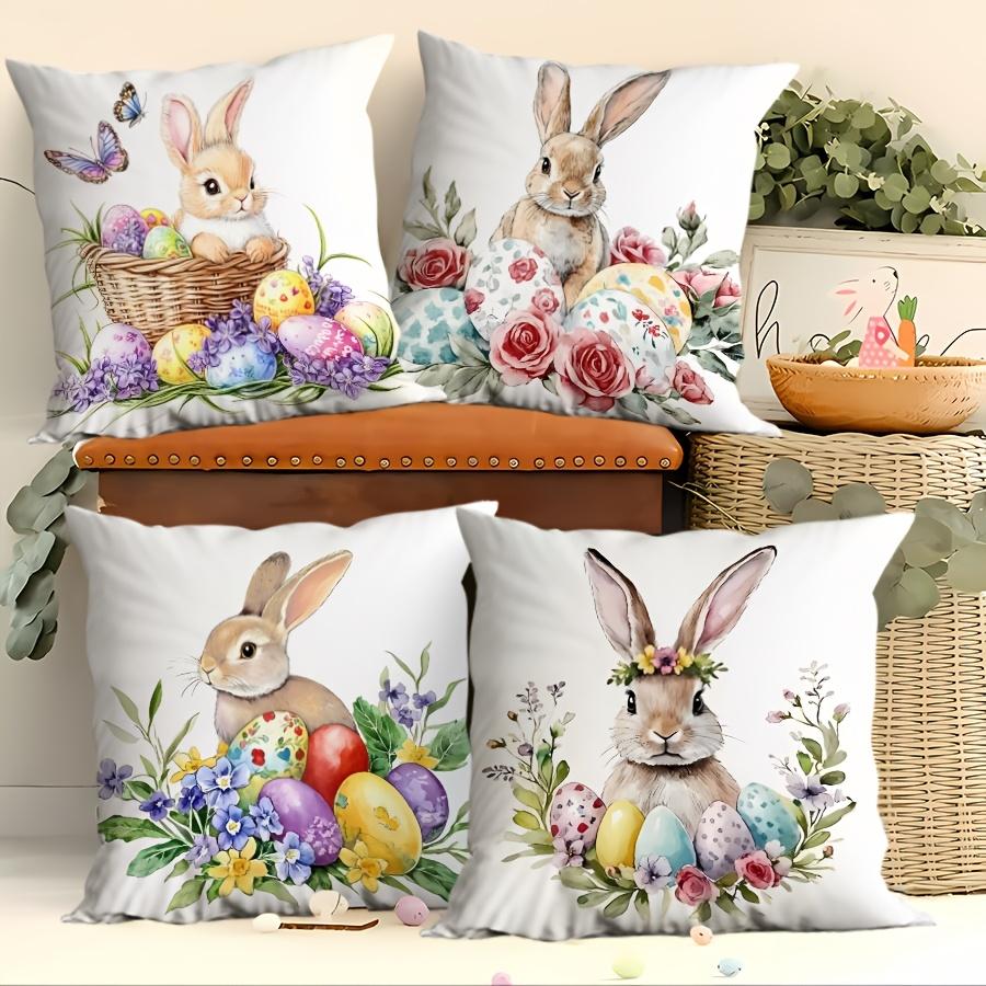 1PC Easter Bunny Easter Egg Flowers Modern Wind Pillow Case, Single-sided Printing ,Spring and Autumn Models, Without Core.