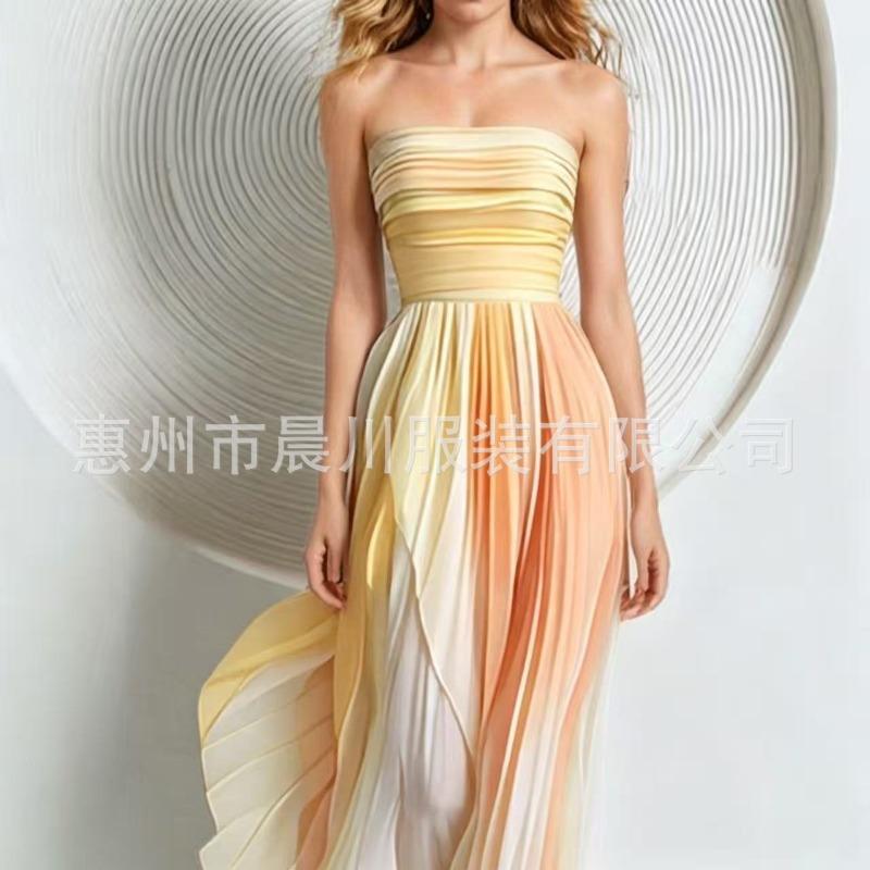 Spring new women's temperament sexy tube top print color dress dress