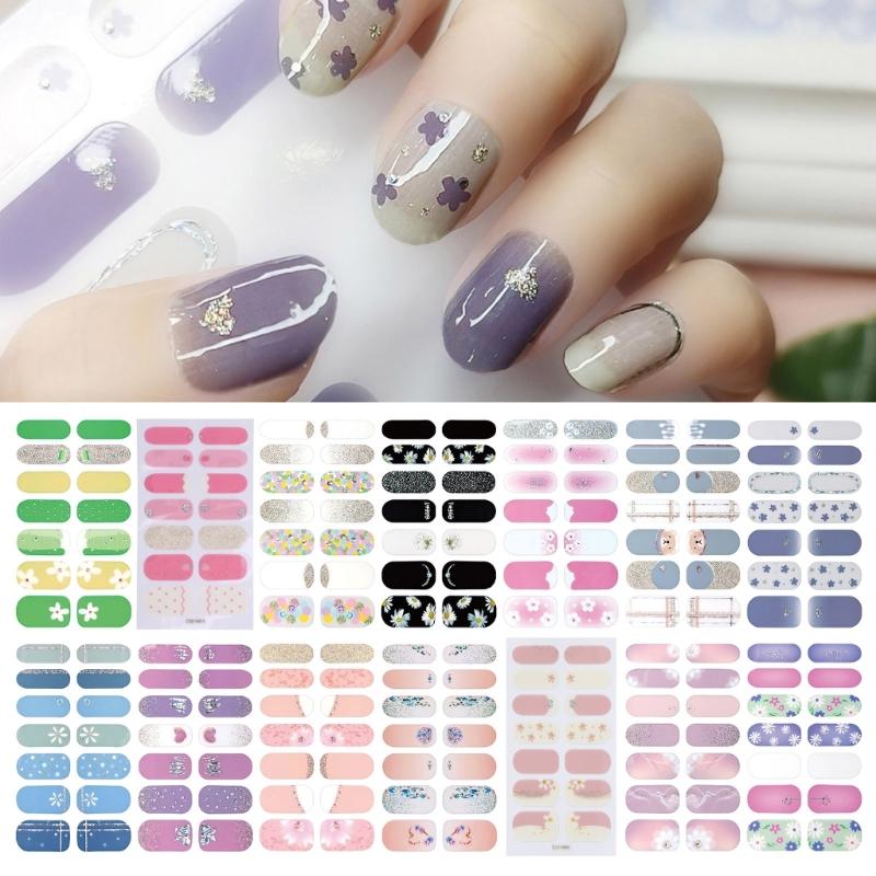 Flower Gradient Nail Sticker Full Wraps Nail Art Stickers Self-Adhesive Nail Art Decal Strips for DIY Nail Art Decor