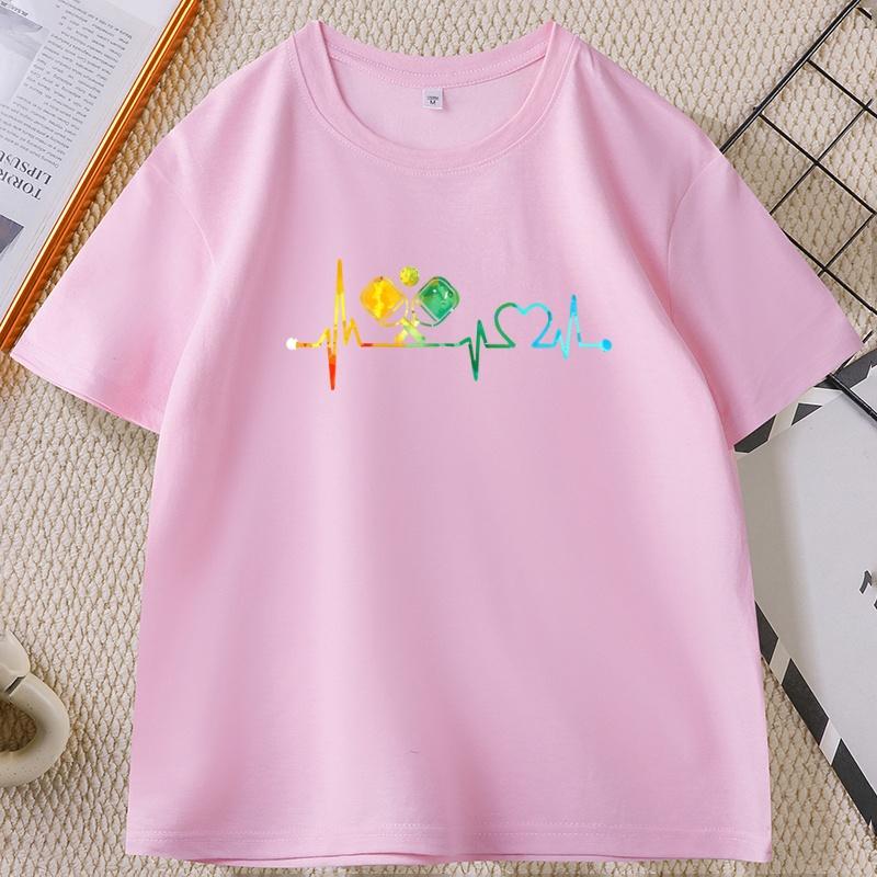 Funny Pickleball Paddle Heartbeat Graphic T Shirts Unisex Women Summer Cotton Short Sleeve Round Neck Tshirt Unisex