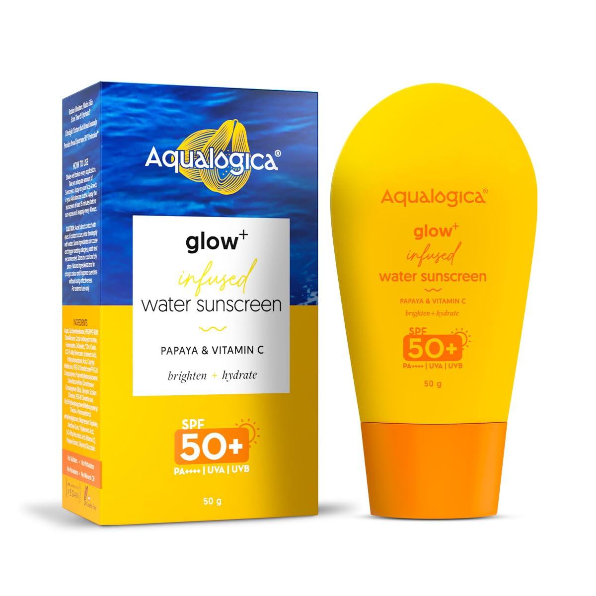 

Aqualogica Glow+ Infused Water Sunscreen SPF 50+ PA++++ For All Skin Types 50G Pack Of 1 Lightweight Hydrating