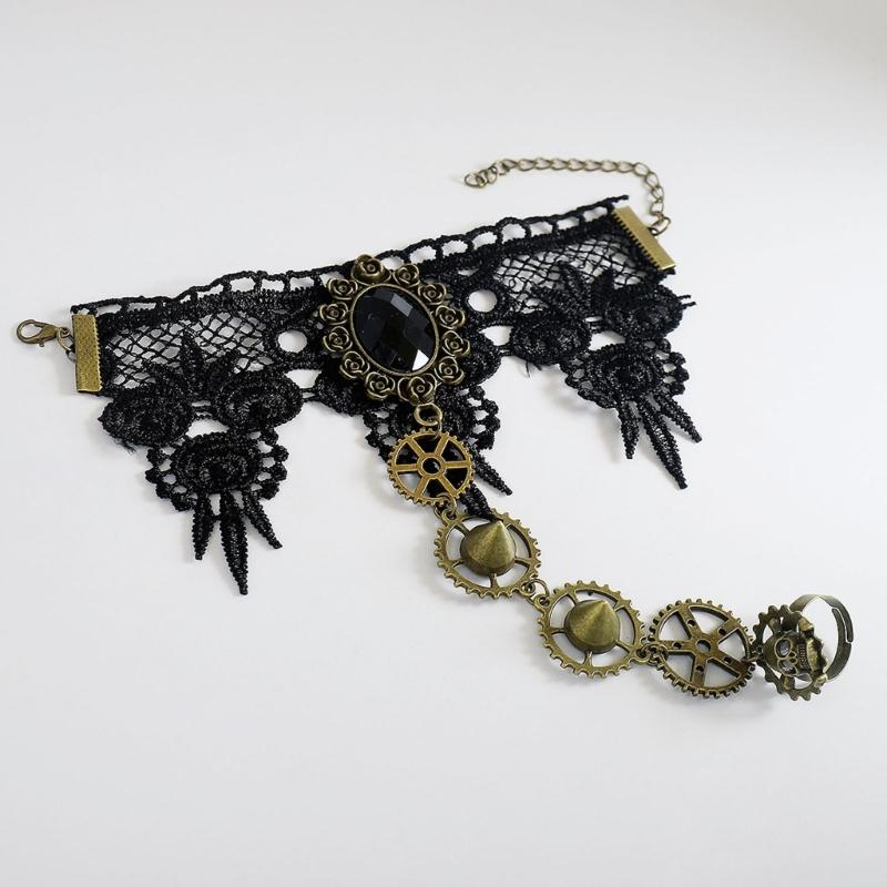 Black Lace Centerpiece Neck Jewelry Set Gothic Statement Accessories for Themed Photo Shoots, Festivals and Halloween Looks