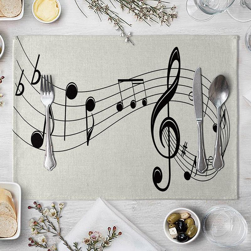 Vintage Musical Note Placemats Kitchen Placemat Dining Table Mats Tea Coaster Cotton Linen Pads Bowl Cup Mats 40X30cm Home Decor