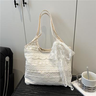 2025 Summer New Leisure Vacation Fairy Bud Silk Scarf Foreign Gas Large Capacity Hollow Beach Tote Shoulder Bag Women