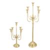 Iron Candelabra Tapers Candle Holders Candlestick Centerpieces with Five Candle Positions, a Golden Finish, and Formal Dinner or Ceremony Table