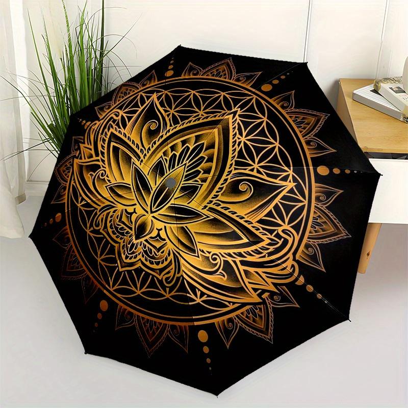 

1pc Golden Lotus Mandala Design Umbrella with Plastic Handle,Suitable for All Seasons Home Travel Outdoor UmbrellaM1293