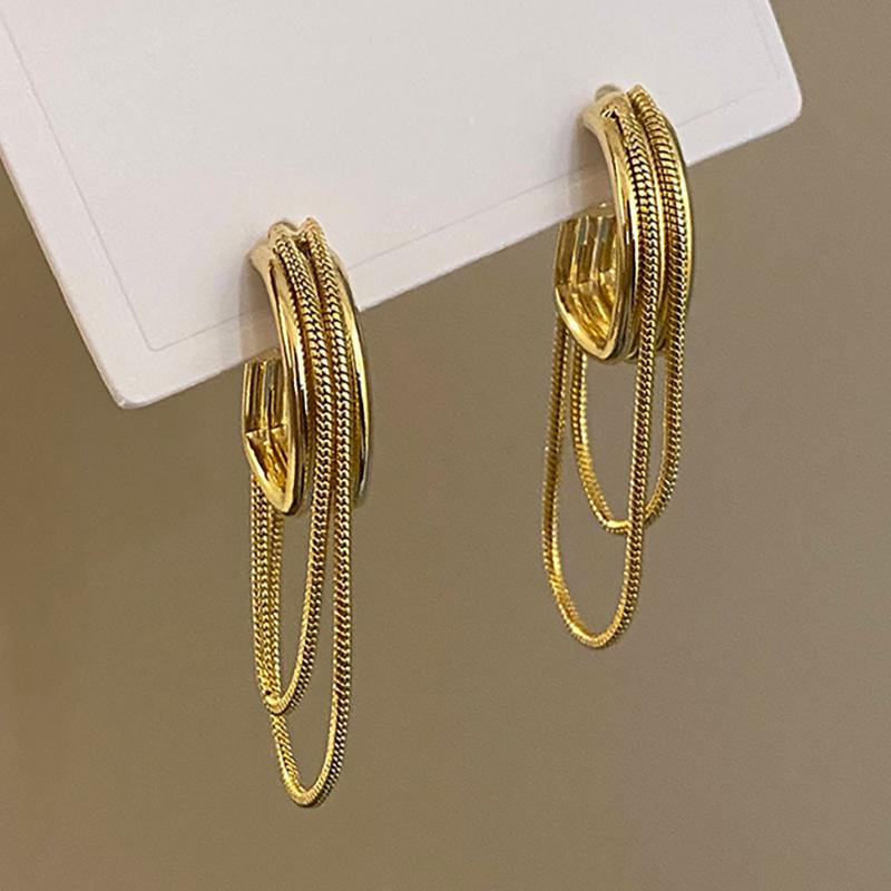 

Feminine Temperament Metal Tassel Geometric Earrings 2024 New Design Zircon Wedding Party Luxury Accessories For Women‘s Gift