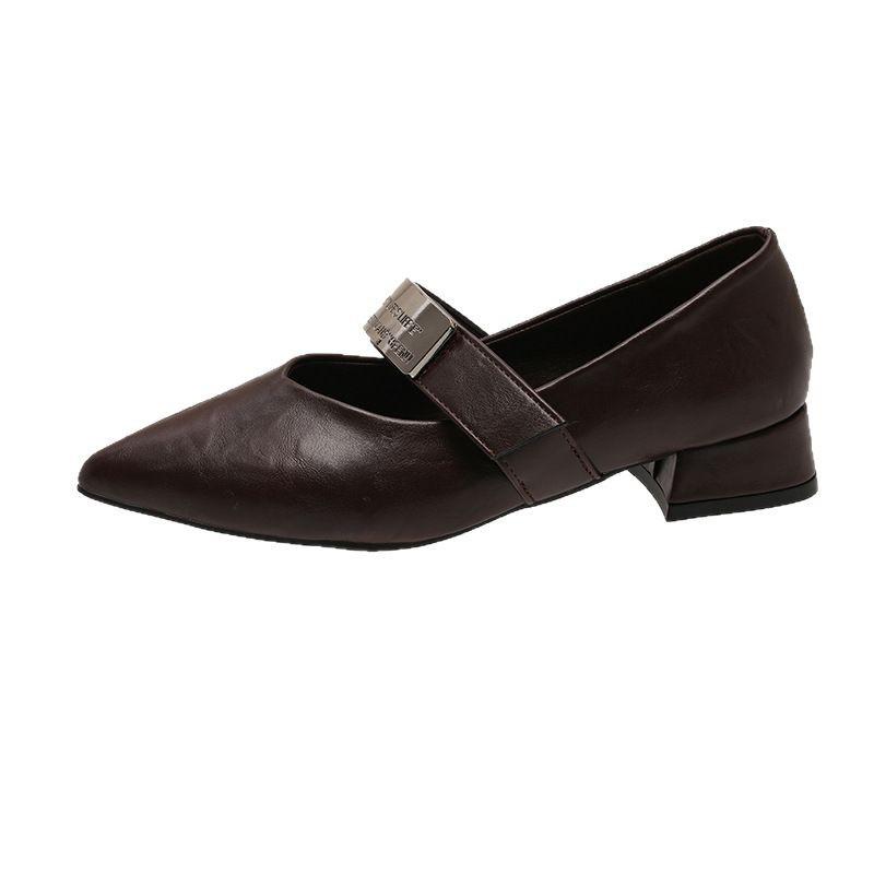 Hot Mary Jane shoes women's spring 2025 new pointed V mouth word with small leather shoes thick heel retro versatile
