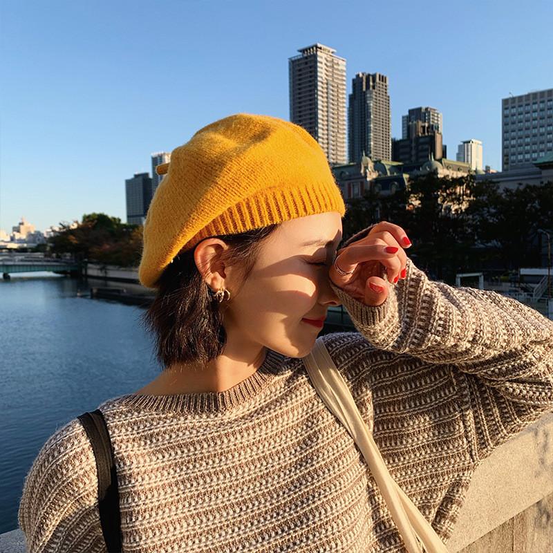 Knit Stylish Youthful Beret For Women Cozy And Warm Vintage Hat
