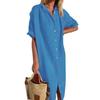Elegant Lässig Locker Kurzarm Langes Hemdkleid Mode Revers Damen Übergröße Einfache Sommer Bürokleider Weiblich Einfarbig Damenbekleidung