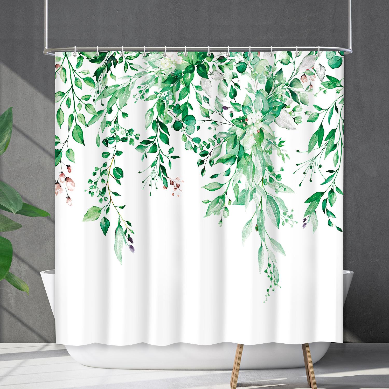 

Водонепроницаемая и устойчивая к плесени шторка для душа с 3D цифровой печатью, шторка для душа с принтом растений, шторка-перегородка для детской ванной комнаты Shower curtain 90 * 180