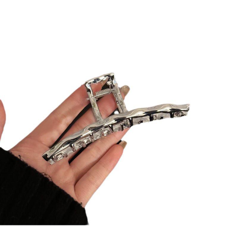 Silver Textured Metal Shark Hair Claw - Women's Stylish Updo Clip Accessory