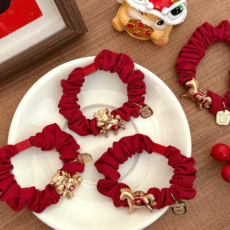 Cartoon Pony Hair Ring  Year Festive Red Hair Band Tie Horse Tail High Elastic Year Of The Horse Hair Ornament Accessories