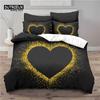 Luxury 3D Golden Heart Print Home Living Comfortable Duvet Cover Pillowcase Kid Bedding Set Queen and King EU/US/AU/UK Size