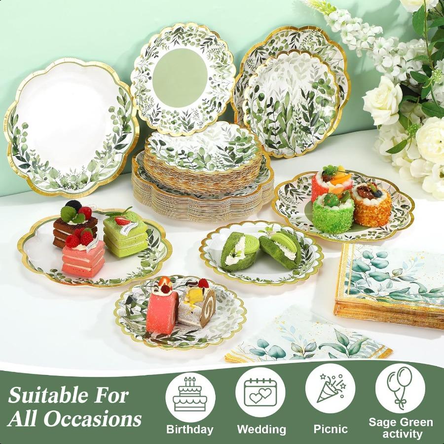 72 Pcs Sage Green Party Decorations Tableware for 24 Guests Sage Green Plates and Napkins Sets Disposable Decor Dinnerware for
