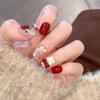 Cat Eye Polka Dot Detachable Nails with Bow Patches - Cute Handmade Nail Art for New Year