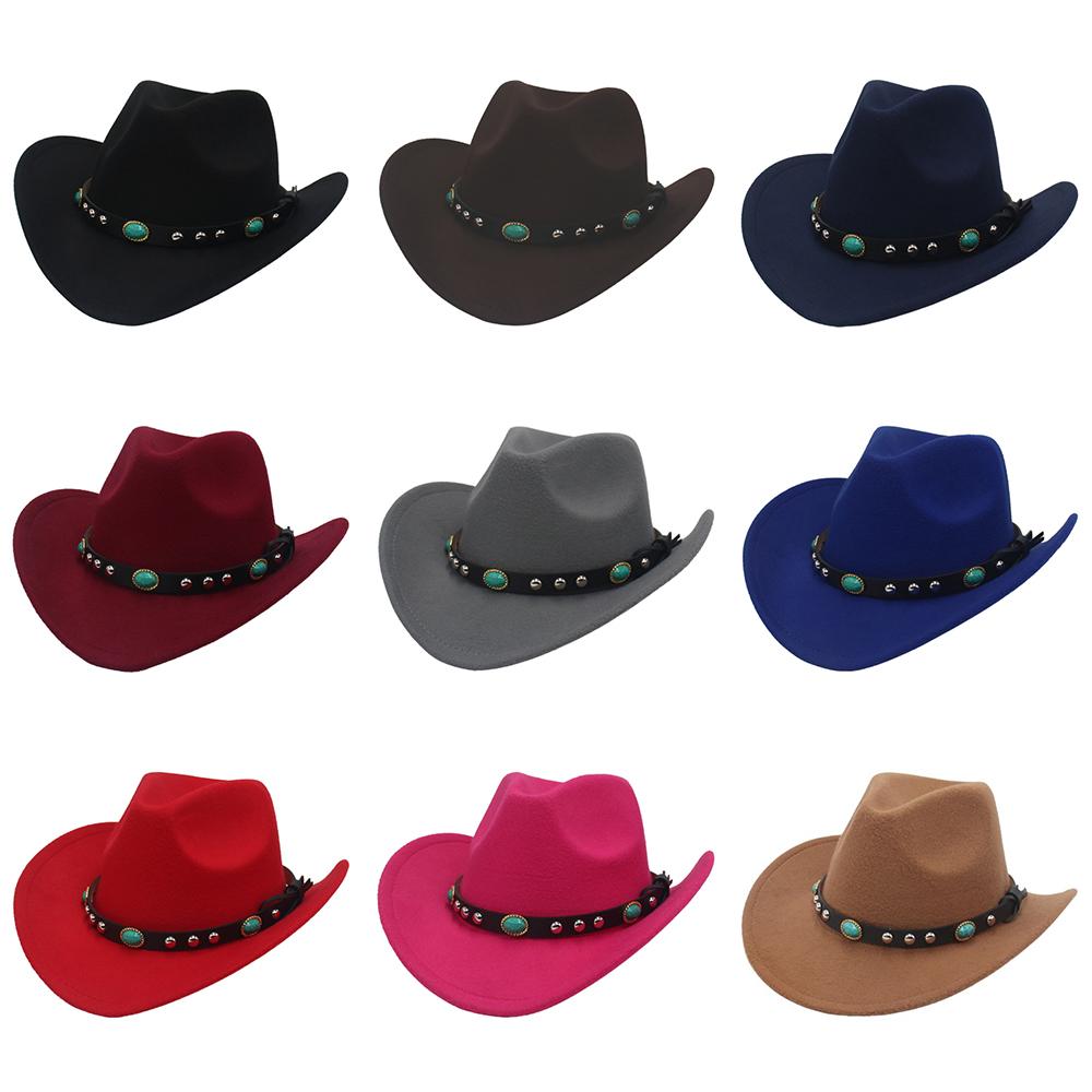 Vintage Classic Cowboy Hat with Studded Pinched Decorative Bands Wide Brim Felt Fedora Hat Cropped Jazz Hat for Women & Men