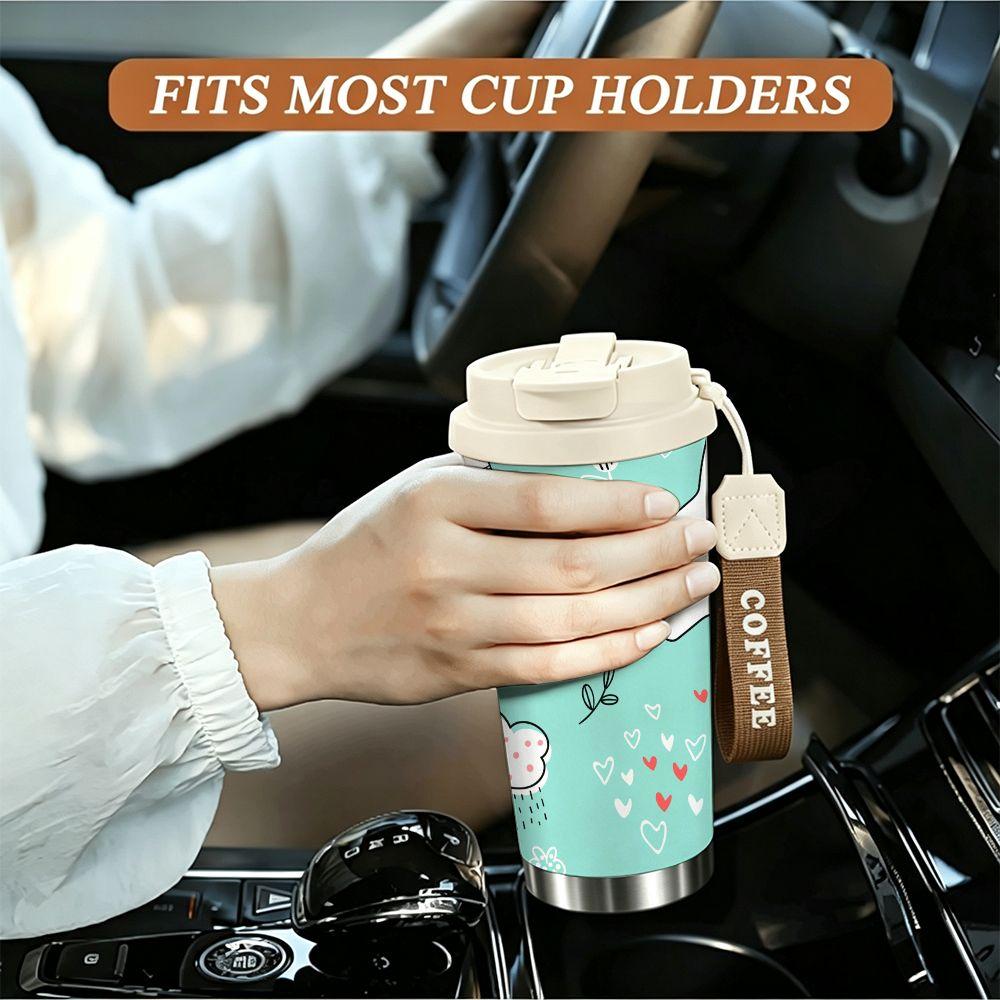 Cute Bear Print Leakproof Stainless Steel Insulated Coffee Tumbler Reusable Thermal Cup for Travel Office School Daily Use