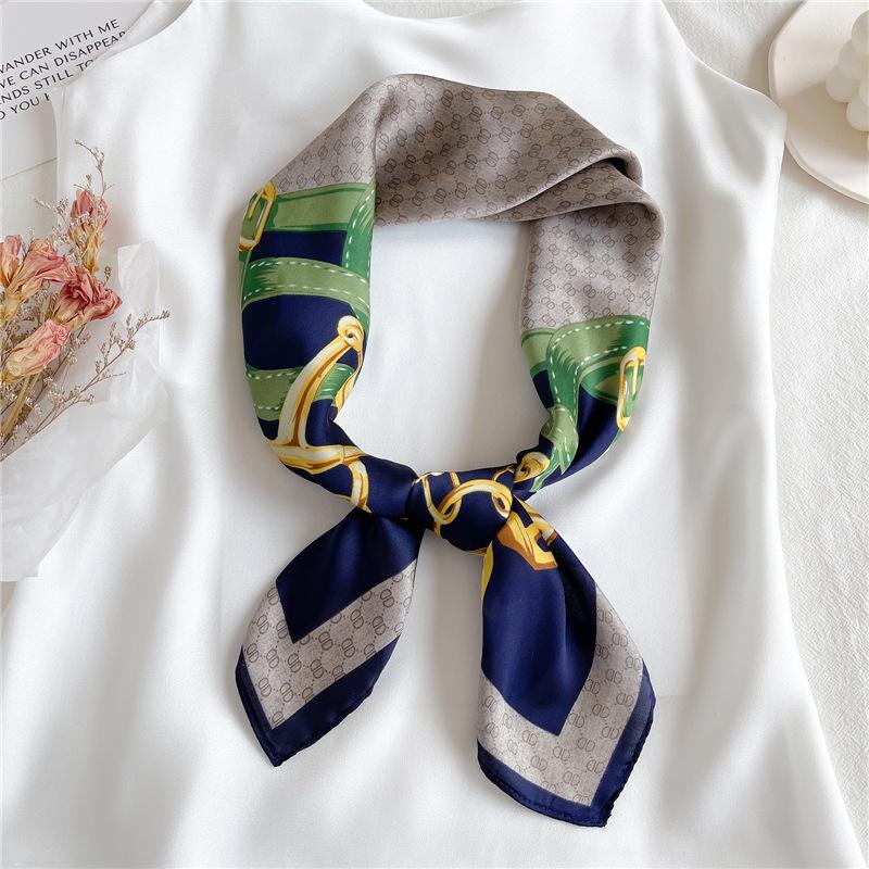 European, American Style and Foreign Style Silk Scarf Women's Small Square Scarf 71cm Decorative Scarf Simple Letter Color Matching Scarf Autumn and W