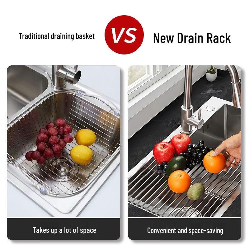 Gray Zhaoran Foldable Stainless Steel Kitchen Sink Dish Drainer with Knife Holder