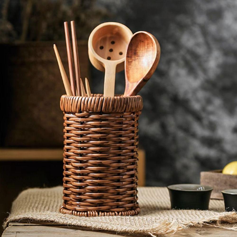 

Сливные круглые палочки для еды, трубка, имитация ротанга, трубка для столовых приборов, палочки для еды из ротанга, стойка, вилка