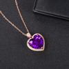 Purple Crystal Amethyst Gemstones Diamonds Heart Pendant Necklaces for Women Rose Gold Filled Jewelry Gifts New