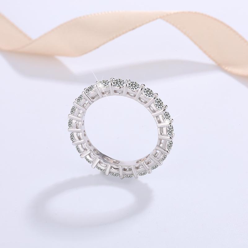 S925 Sterling Silver Moissanite Full Diamond Ring for Women - High-End Luxury Stacking Ring